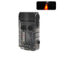 Rechargeable mini keychain flashlight with clear body and black head, red LED panel