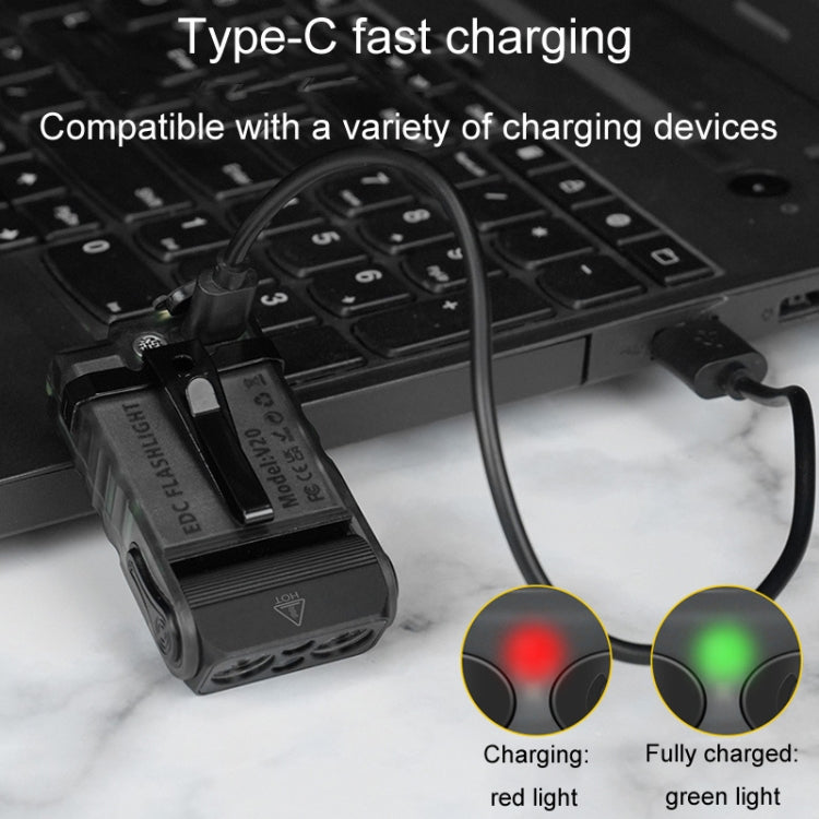 Rechargeable mini flashlight charging via cable, black housing with LED status lights