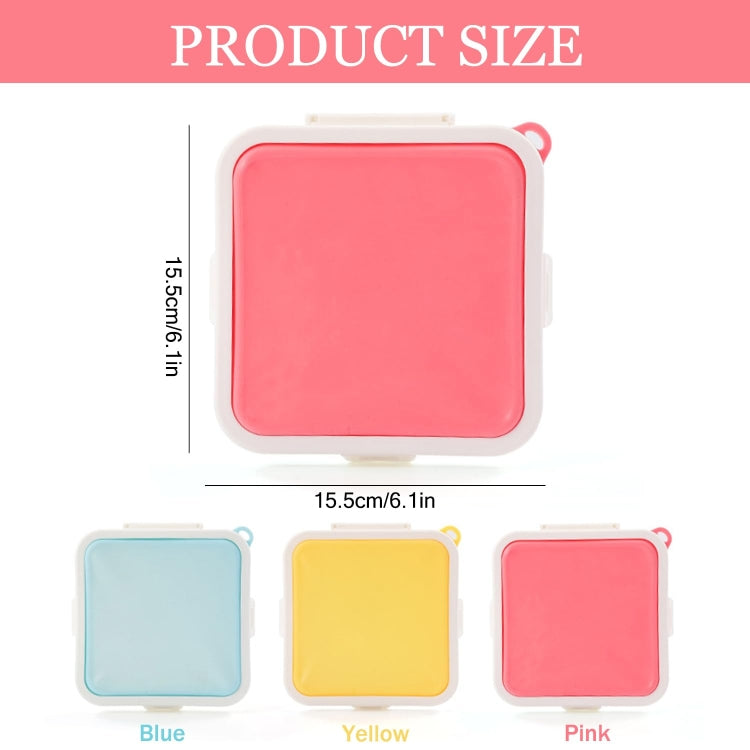 Pink, blue, and yellow silicone sandwich storage box size view