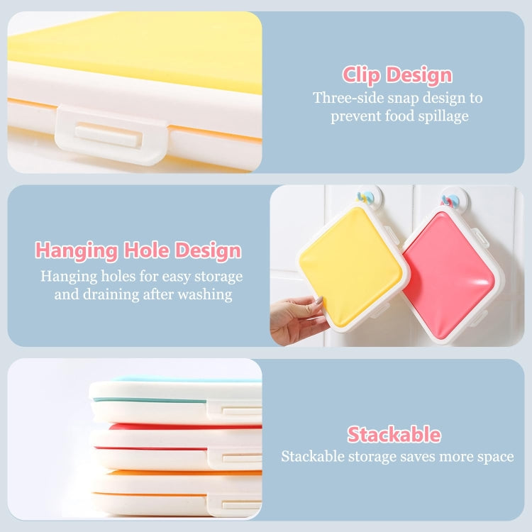 Stackable silicone food storage box design with clip and hanging hole