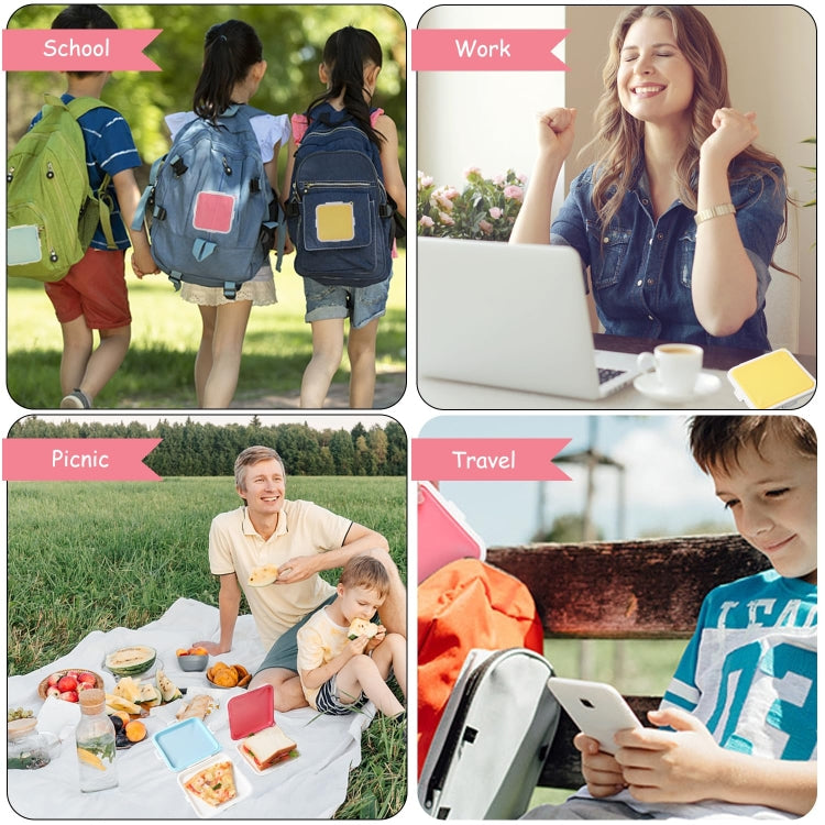 Portable silicone food storage boxes on picnic table and in travel use