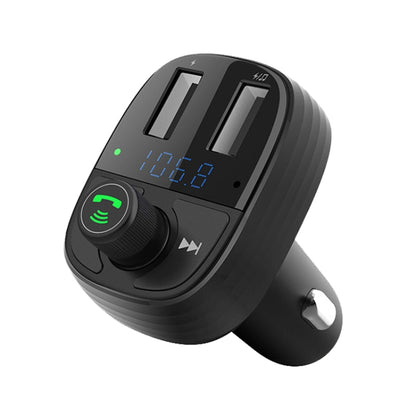 Car Bluetooth fast charger receiver with LCD screen and control knob, black casing