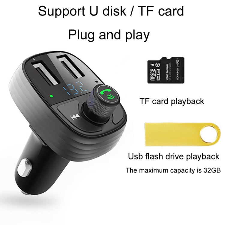 Car Bluetooth fast charger receiver with TF card slot and USB flash playback, black