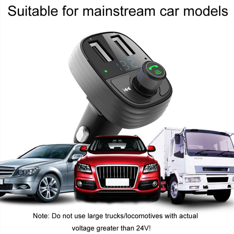 Car Bluetooth fast charger receiver with LCD screen and multimedia control knob, black
