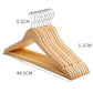 Set of curved wooden clothes hangers with chrome steel hooks, grooved grips.