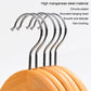 Chrome-plated wire hanger hooks on wooden hangers, rounded non-hocking tips.