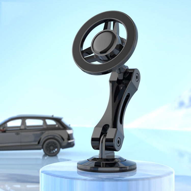 Black magnetic phone holder with rotating mount on dashboard base