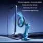 Blue magnetic phone holder gripping a smartphone on the dashboard