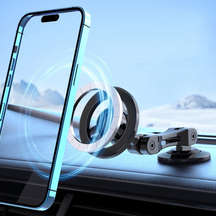 Black car magnetic phone holder with rotating ring and adjustable dashboard clamp mount