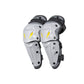Pair of gray-and-white motorcycle elbow pads with black side straps and yellow accents