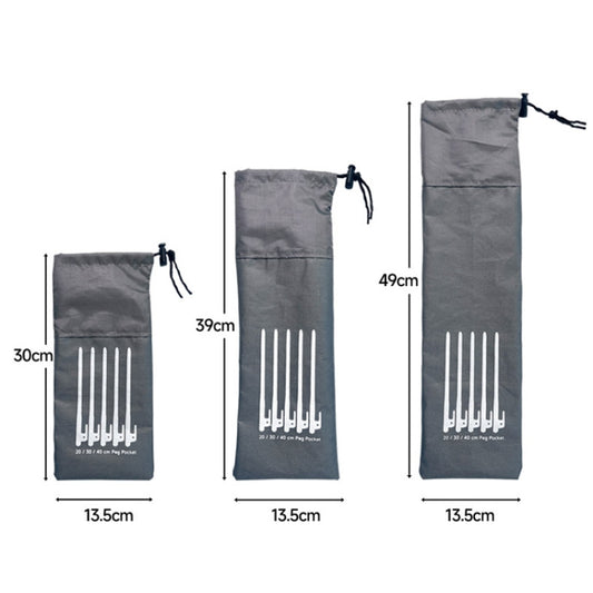 Set of 3 gray drawstring ground spike bags, 30/39/49 cm, white spike graphic