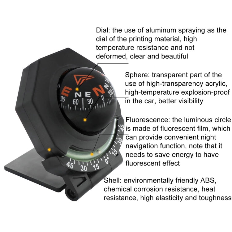 Foldable car slope compass gauge with dark dial, green indicator ring, marked angle scale
