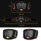 Motorcycle protective waist belt with molded armor pads and red side accents, shown with sizing