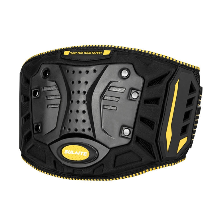 Motorcycle anti-fall waist belt, black armor pads with yellow accents and ventilated center