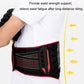 Motorcycle protective waist belt worn on torso, red and black with flexible fit strip