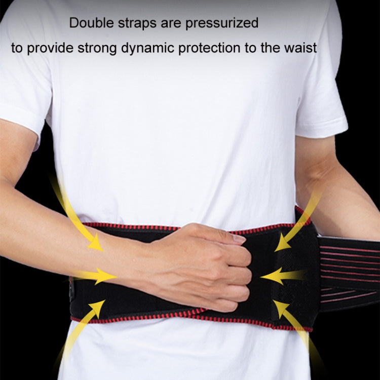 Motorcycle waist protective belt being fastened, red trim and molded armor panels