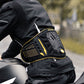 Motorcycle anti-fall belt with molded gray armor and yellow-trimmed padding