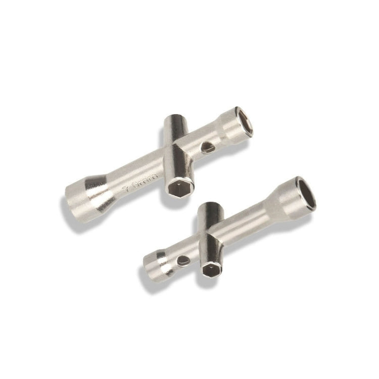Mini cross wrench socket set, silver metal, with hex nut drive, 2 pcs