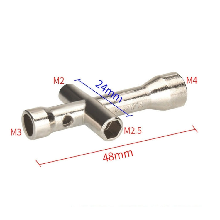 Mini cross wrench, silver metal, 48mm length; socket sizes M2 to M4