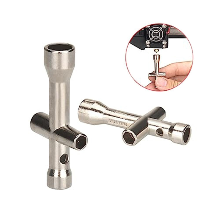 Mini cross wrench tool, silver metal, hex socket end with cross arm (2 pcs)