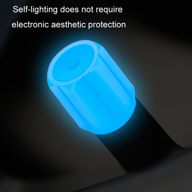 Luminous tire valve cap, blue glow, translucent silicone sleeve
