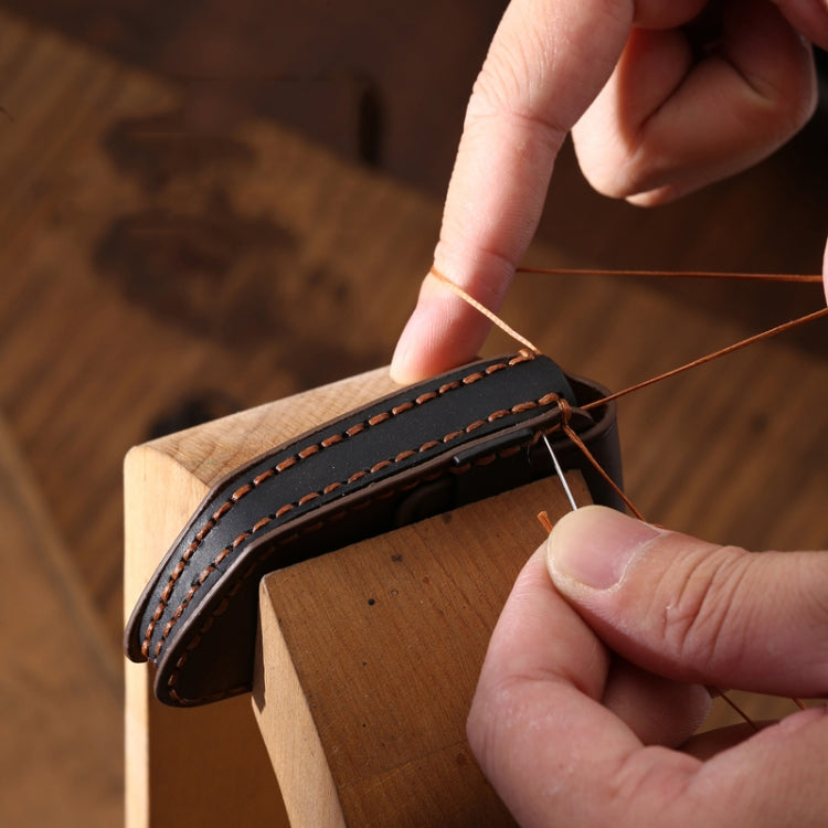 Hand stitching a leather key fob holder strap with double-row edge thread