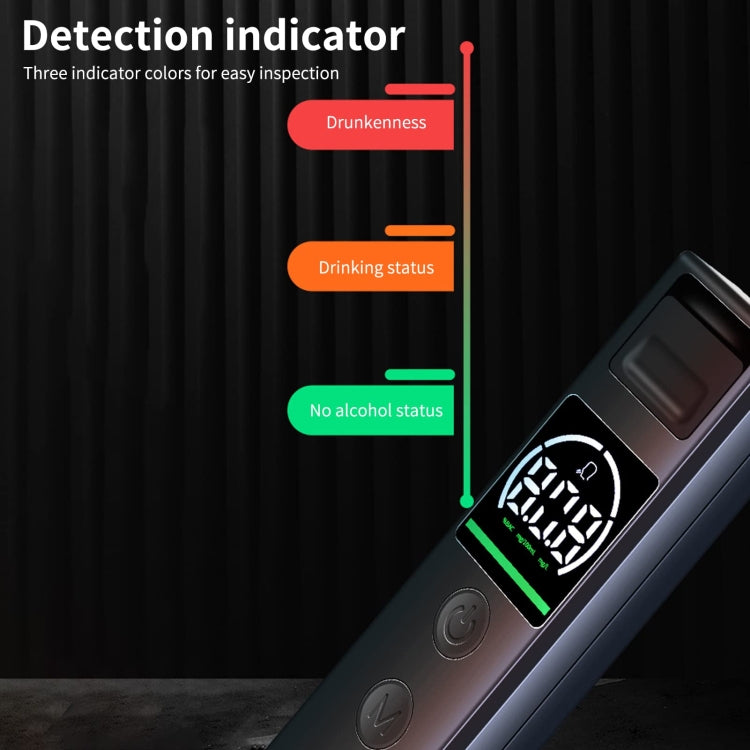 Handheld breath alcohol tester with LCD reading and color indicator window
