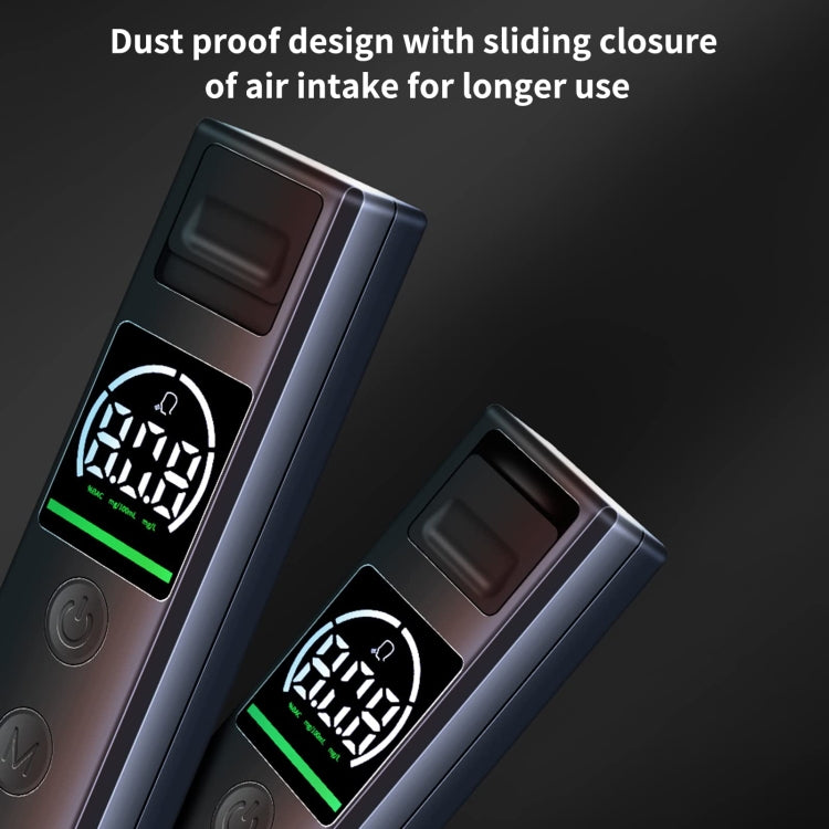 Compact breath alcohol tester with sliding air intake cover and LCD display