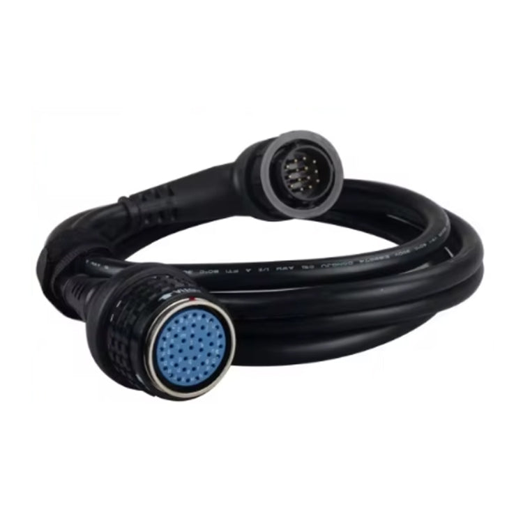 Black diagnostic cable adapter with blue pin connector and round multi-pin plug