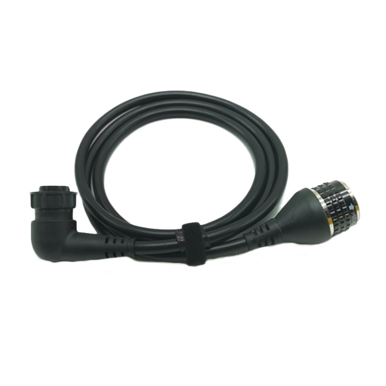 Coiled black diagnostic cable adapter with angled connector ends and multi-pin plugs