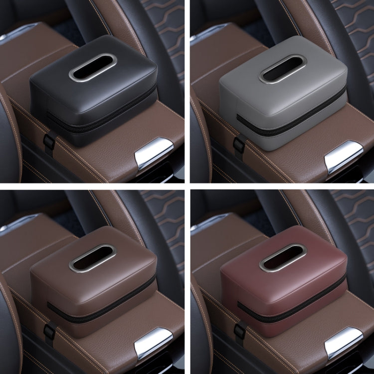 Car seat armrest tissue box holder set in black, gray, brown, and red-brown colors
