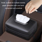 Black car seat armrest tissue box holder with tissues pulled up