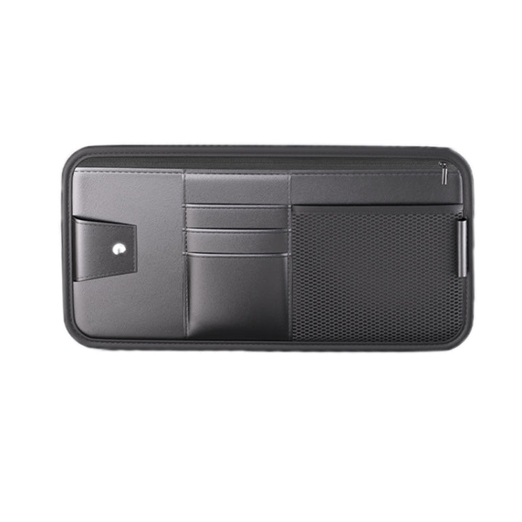 Car sun visor organizer card holder bag with zipper, dark gray and mesh pocket
