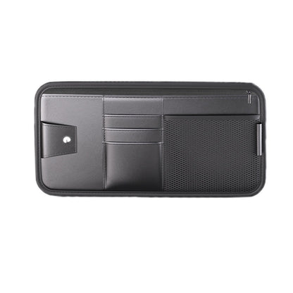 Car sun visor organizer card holder bag with zipper, dark gray and mesh pocket
