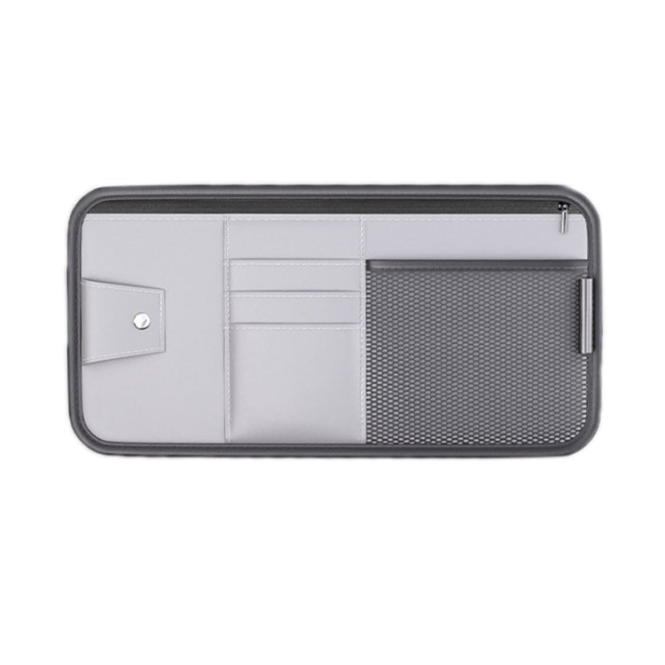 Car sun visor organizer card holder bag with zipper, light gray and mesh pocket