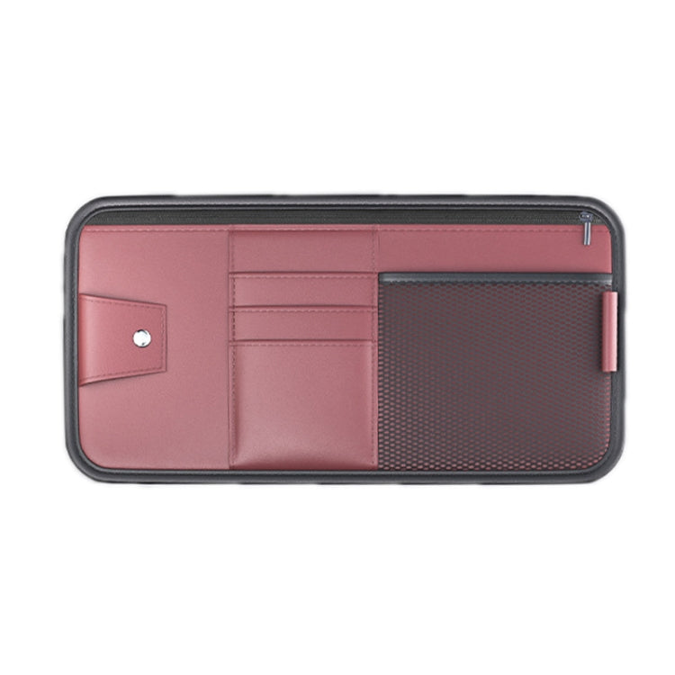 Car sun visor organizer card holder bag with zipper, red-pink and mesh pocket