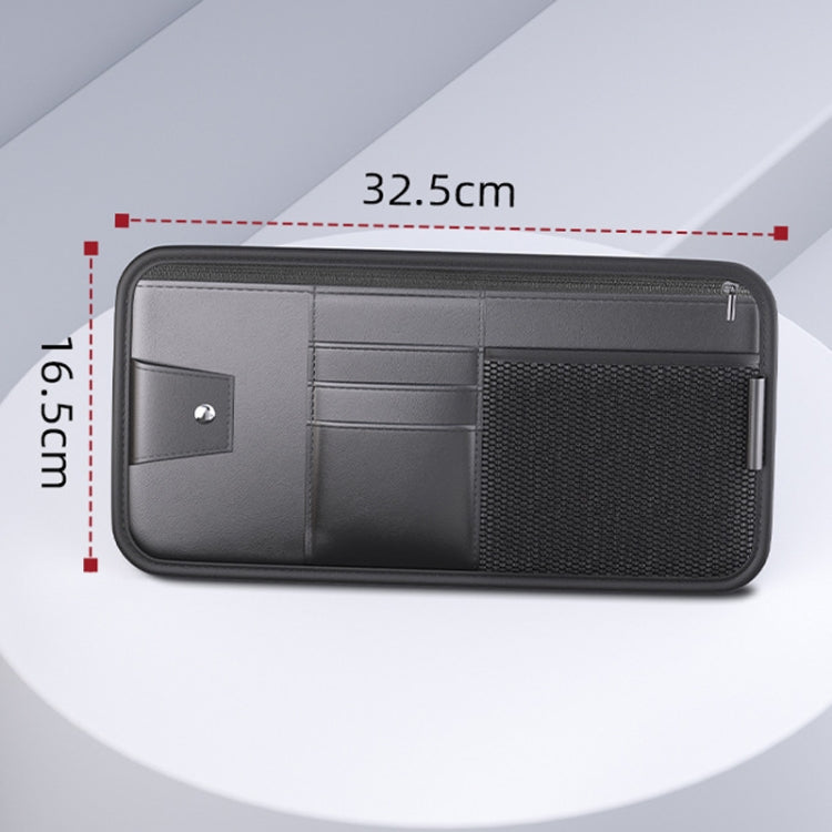 Car sun visor organizer card holder bag with zipper, dark gray, with mesh pocket