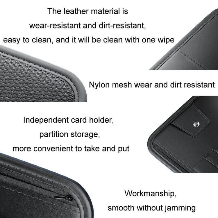 Car sun visor organizer card holder bag detail, mesh pocket and card partition