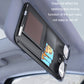 Black car sun visor storage bag with zipper, mesh pocket, and glasses holder loops