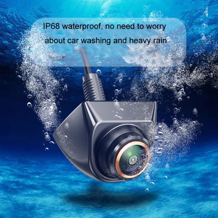 Metal fisheye reversing camera with lens in waterproof splash scene
