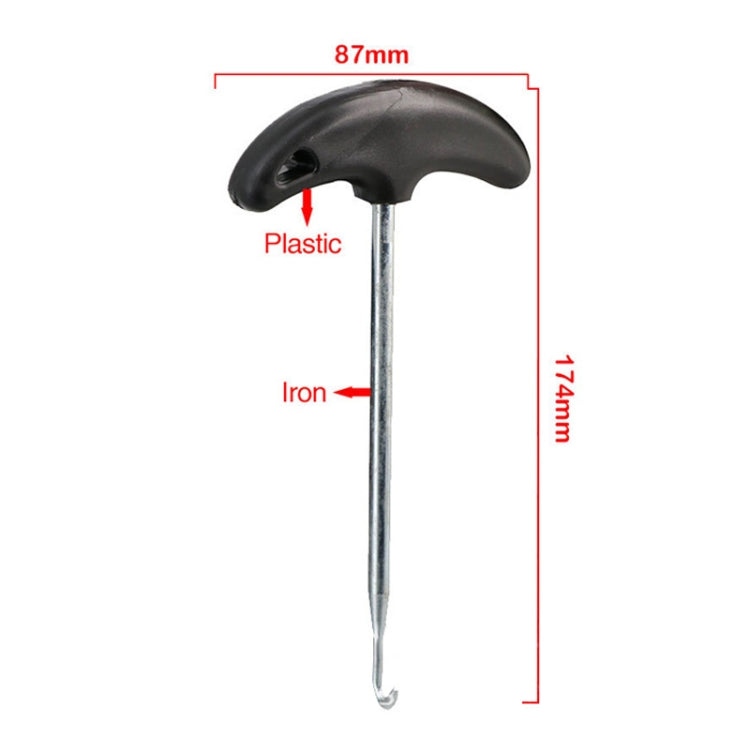 Black plastic handle with steel shaft and curved hook tip, compact head