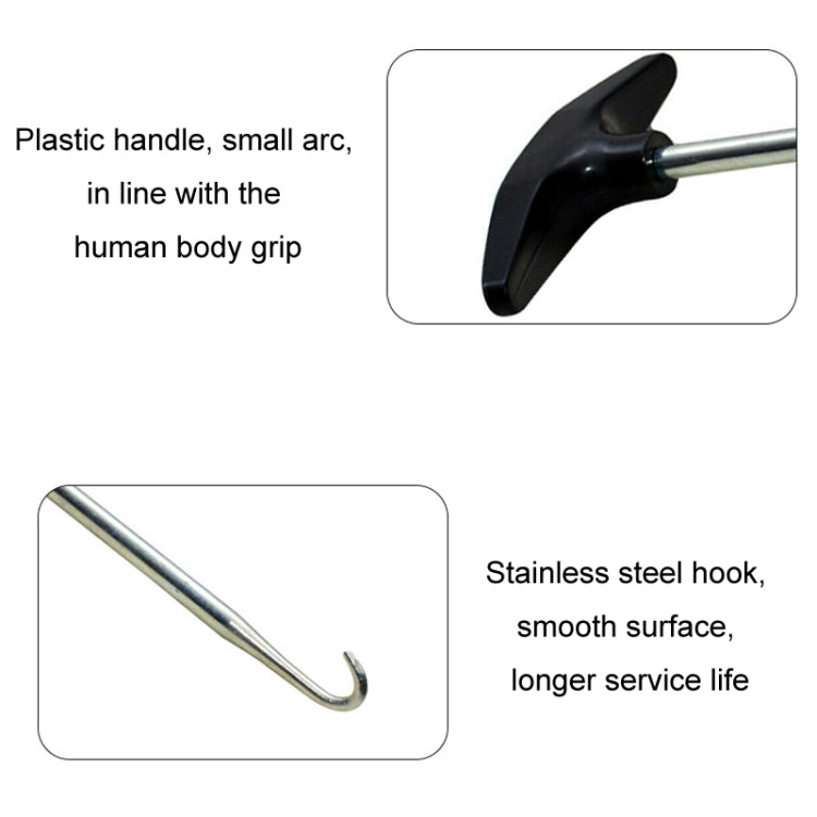 Stainless steel exhaust spring hook with black plastic grip and curved hook end