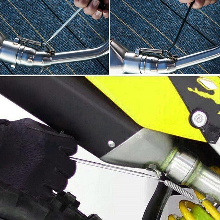 Exhaust spring hook used to attach a motorcycle exhaust spring near the clamp
