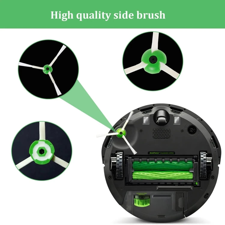 Robot vacuum brush assembly with green side brush and roller inside circular housing