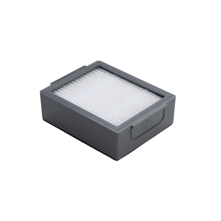 Robot vacuum replacement filter, rectangular white pleated pad in gray frame