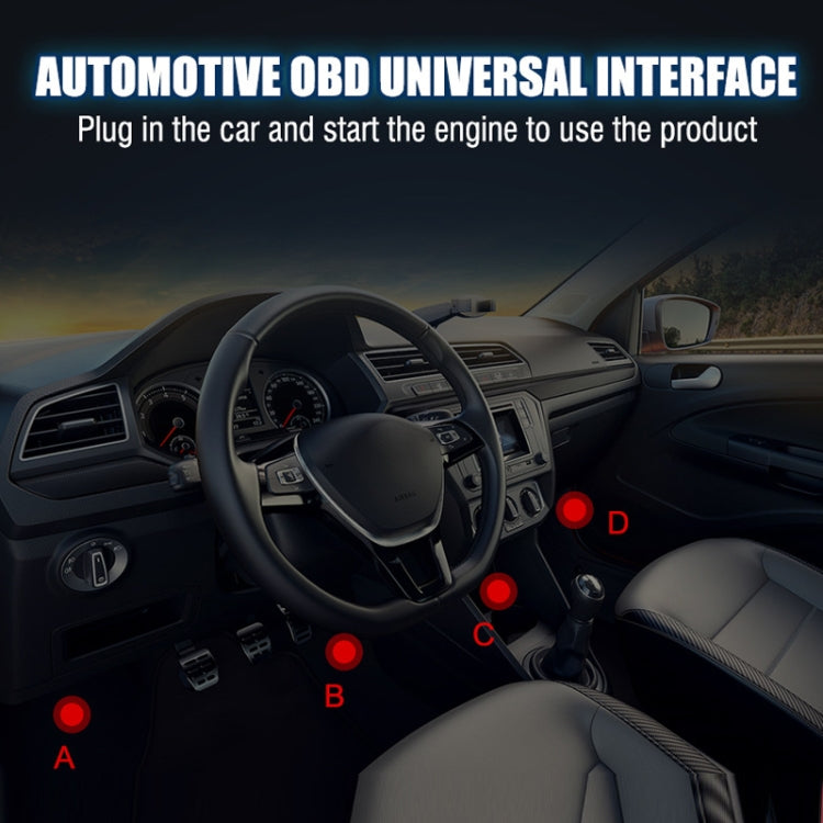 Car dashboard interior showing locations for OBD universal interface connection