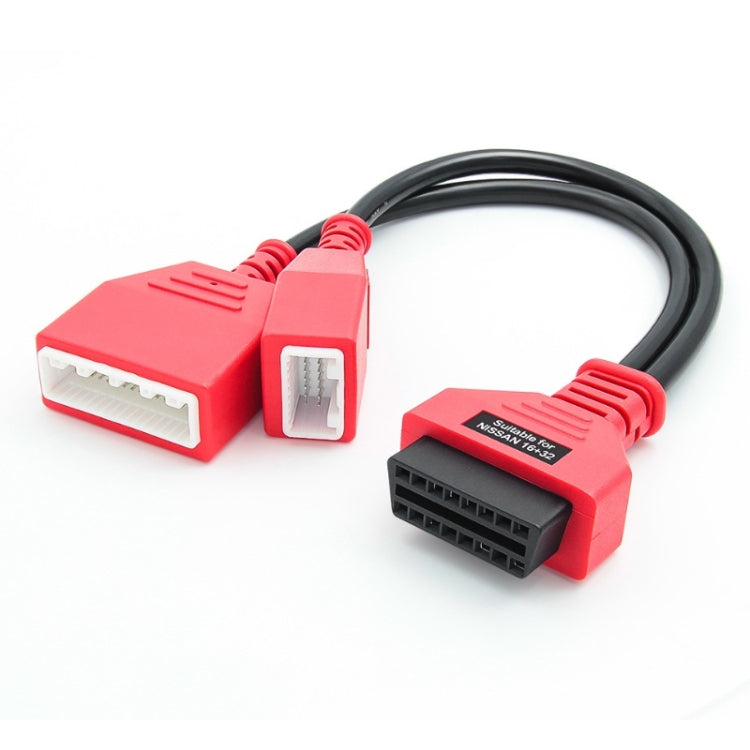 Nissan OBD gateway adapter with 16+32 pin connectors and red/black cables