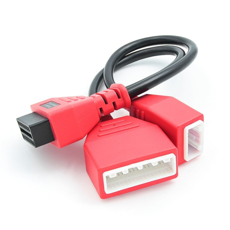 OBD gateway adapter with 16+32 pin plugs and looped red/black cable