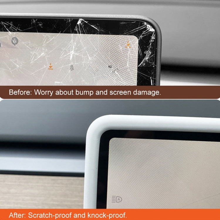 Installed silicone screen protector frame, white border around vehicle display