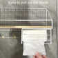 Wall organizer tissue holder with metal grid, wooden rod, and pull-out tissue